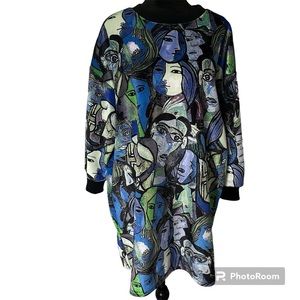 Rare Stella Inspired Korea Picasso Printed Velour Dress size M